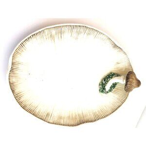 VintageCeramic Mushroom Motif Oval Serving Dish Made in Italy